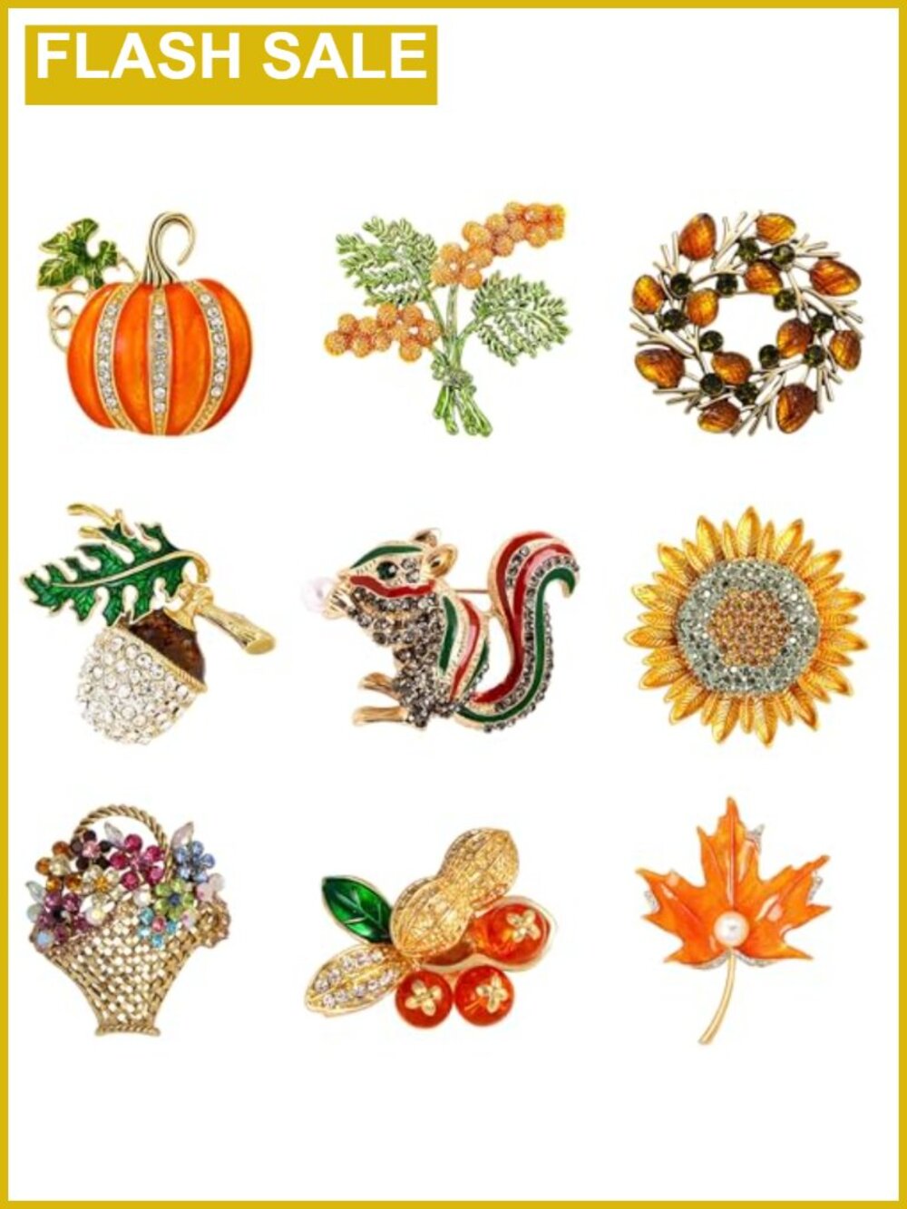 Crystal Rhinestone Brooch Set Fall Christmas Theme 9 Piece Pin Set